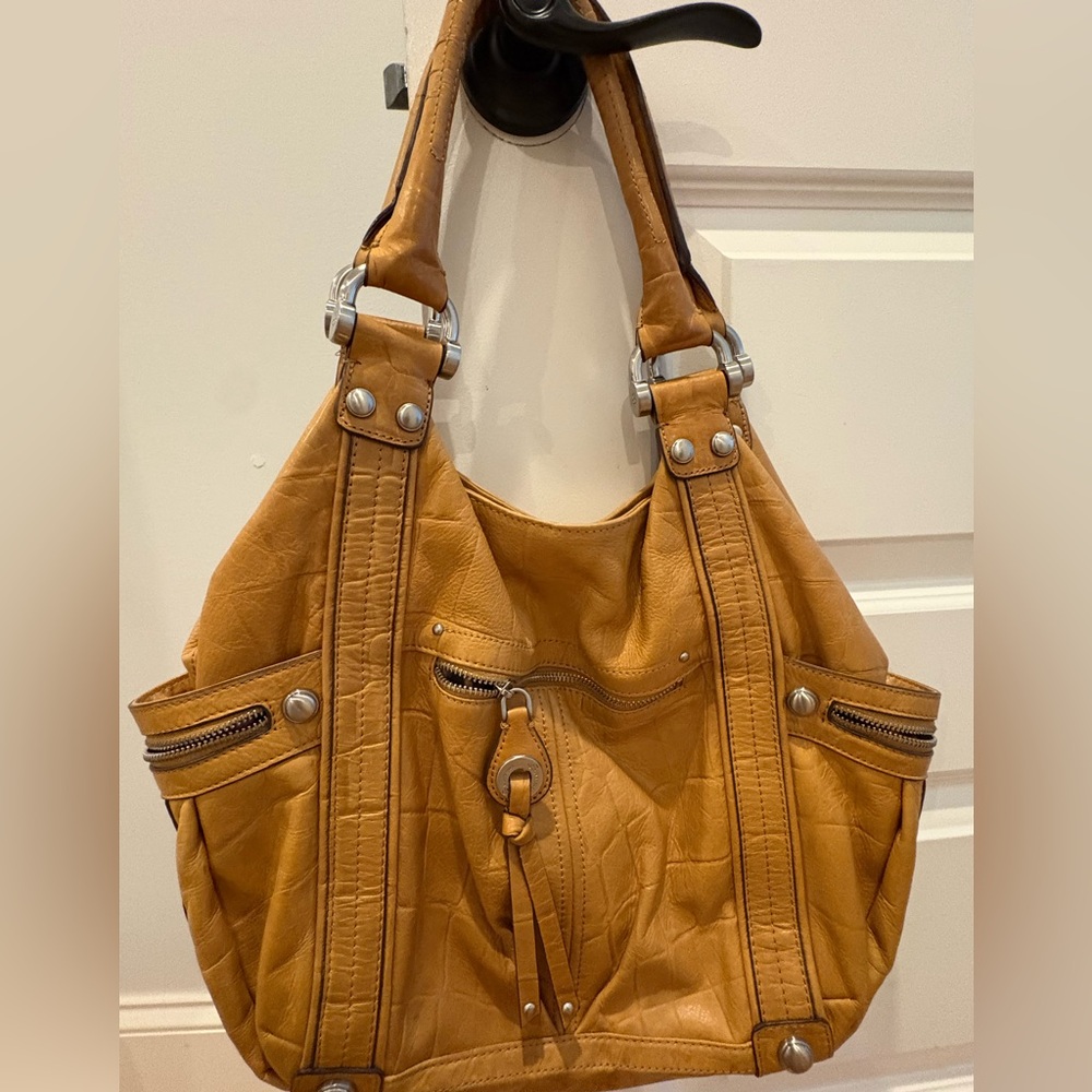 b. makowsky Caramel Leather Hobo Bag